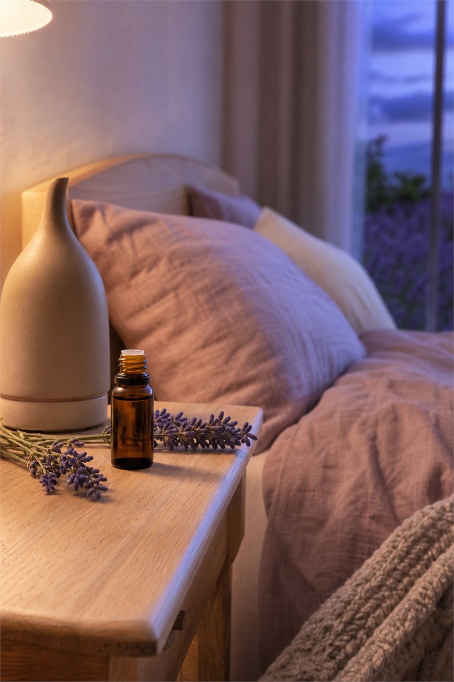 A peaceful lavender essential oil bedtime ritual